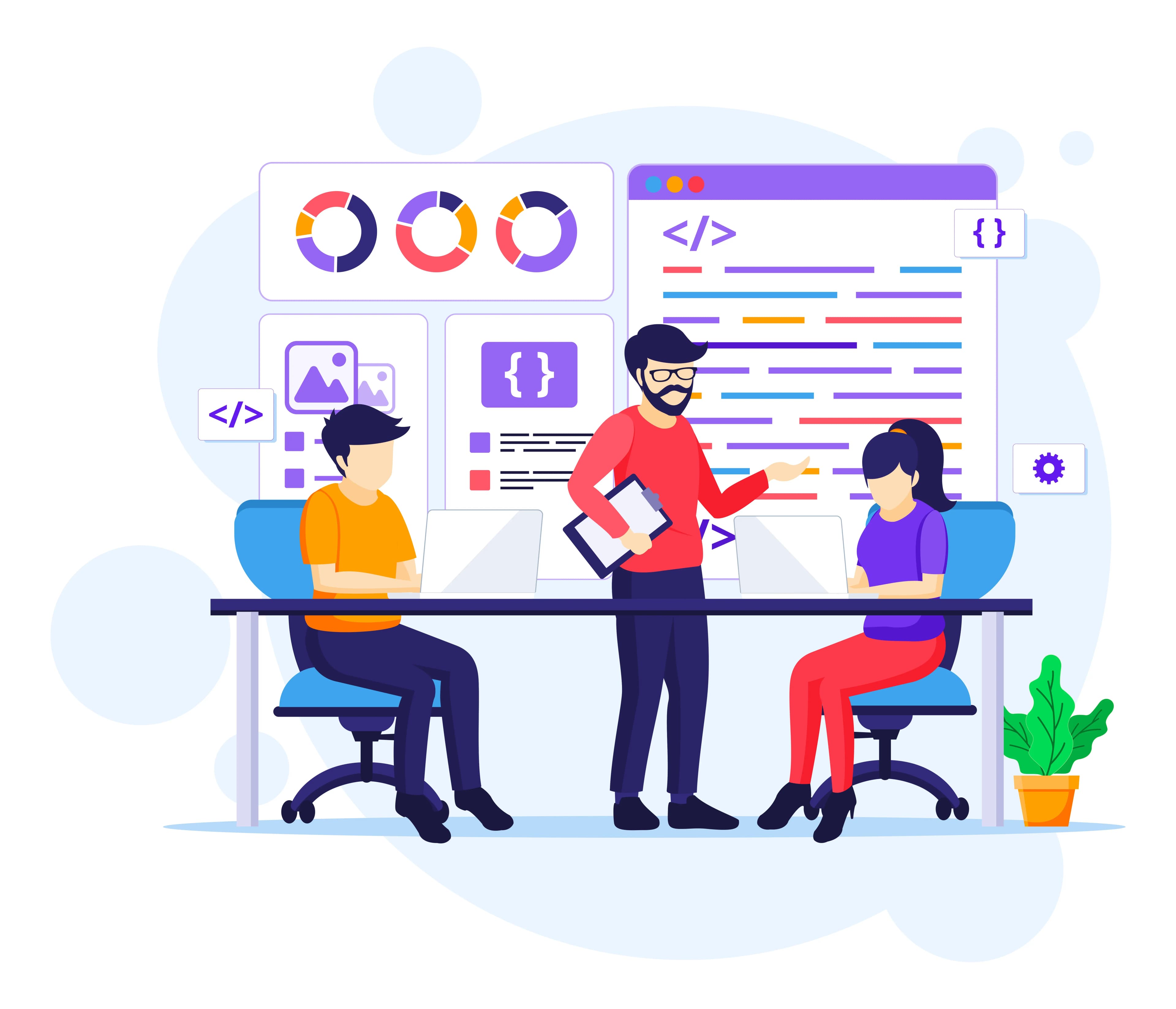 Team of developers collaborating on software projects